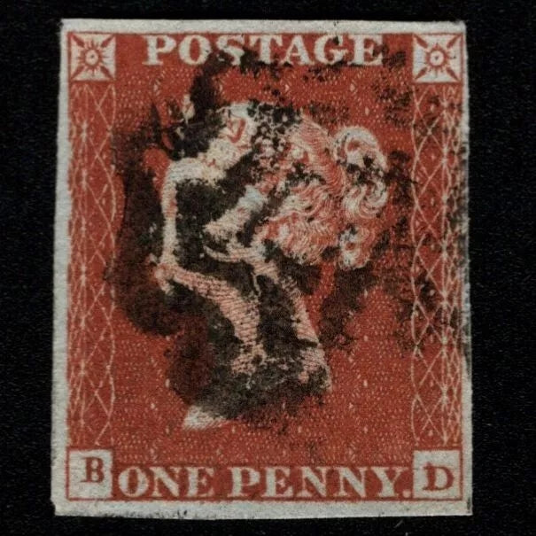SG8 (BS23) 1d Red Imperf Plate 34 - BD - 4 Margin - Very fine - Distinctive Norwich