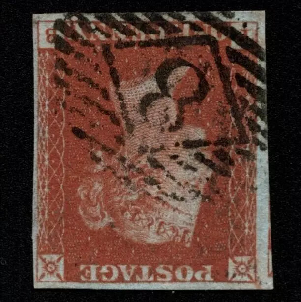 SG8wi (BS42) 1d Red Imperf Plate 53 - PB - 4 Margin - Fine - Inverted Watermark