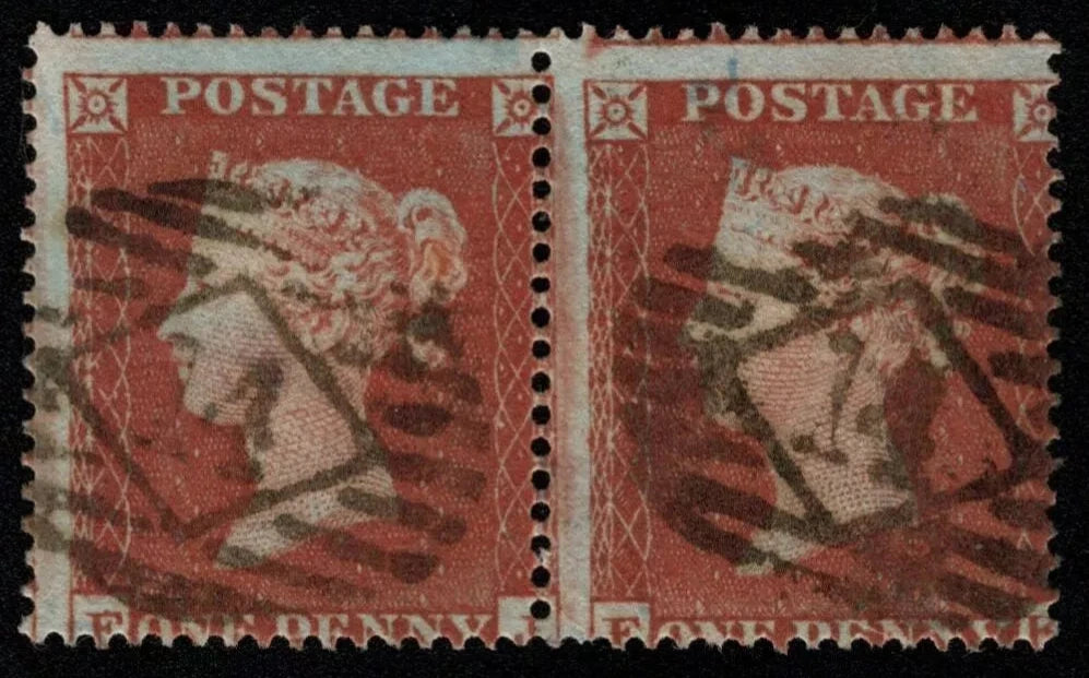 SG17/18 (C1) 1d Red Plate 155 - Pair FJ-FK - Very fine - 14 London - State 3