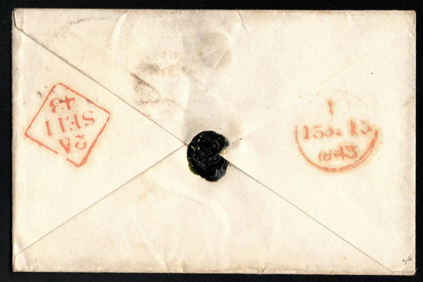 SG8 (BS23) 1d Red Imperf Plate 34 - CE - 4 Margin - Very fine - Dublin Cross - On Cover