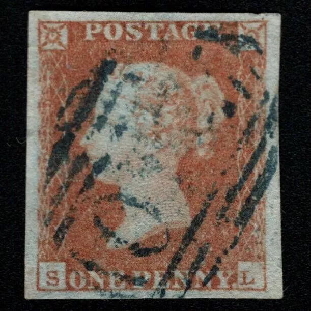SG8 (BS91) 1d Red Imperf Plate 112 - SL - 4 Margin - Fine - Blue cancellation