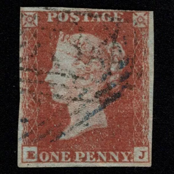 SG8 (BS80) 1d Red Imperf Plate 91 - EJ - 4 Margin - Good - Rare Blue & Black