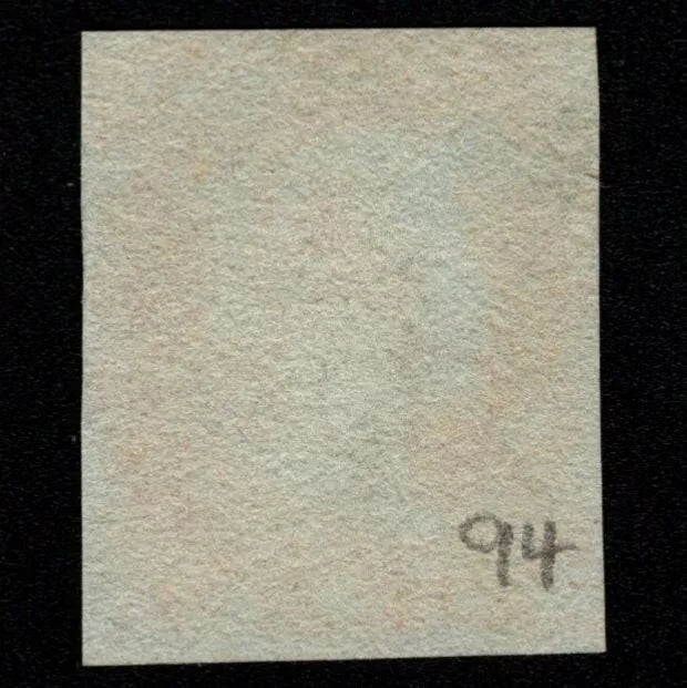 SG8 (BS81) 1d Red Imperf Plate 94 - LH - 4 Margin - Fine - Blue cancellation