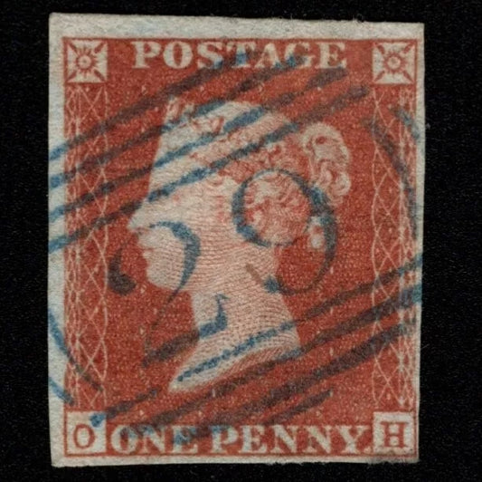 SG8 (BS81) 1d Red Imperf Plate 94 - OH - 4 Margin - Very fine -Blue 29 Ashburton