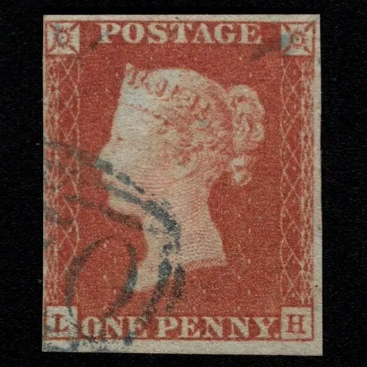 SG8 (BS81) 1d Red Imperf Plate 94 - LH - 4 Margin - Fine - Blue cancellation